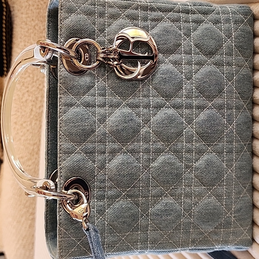 Christian Dior Medium Denim Cannage Lady Dior Bag with Acrylic Handles